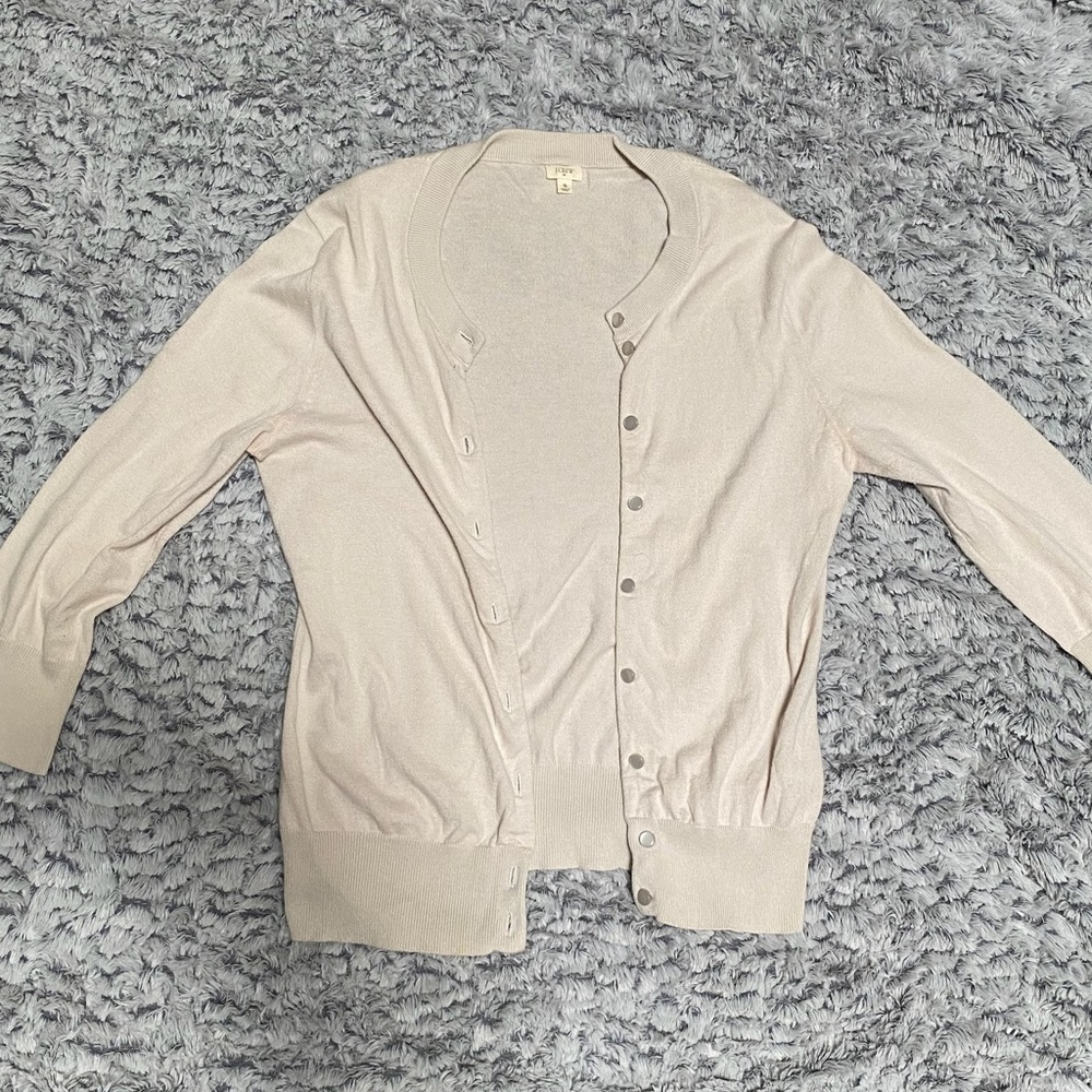 J. Crew Women's Small Cardigan Layering Sweater Button Up 100% Cotton Cream CUTE